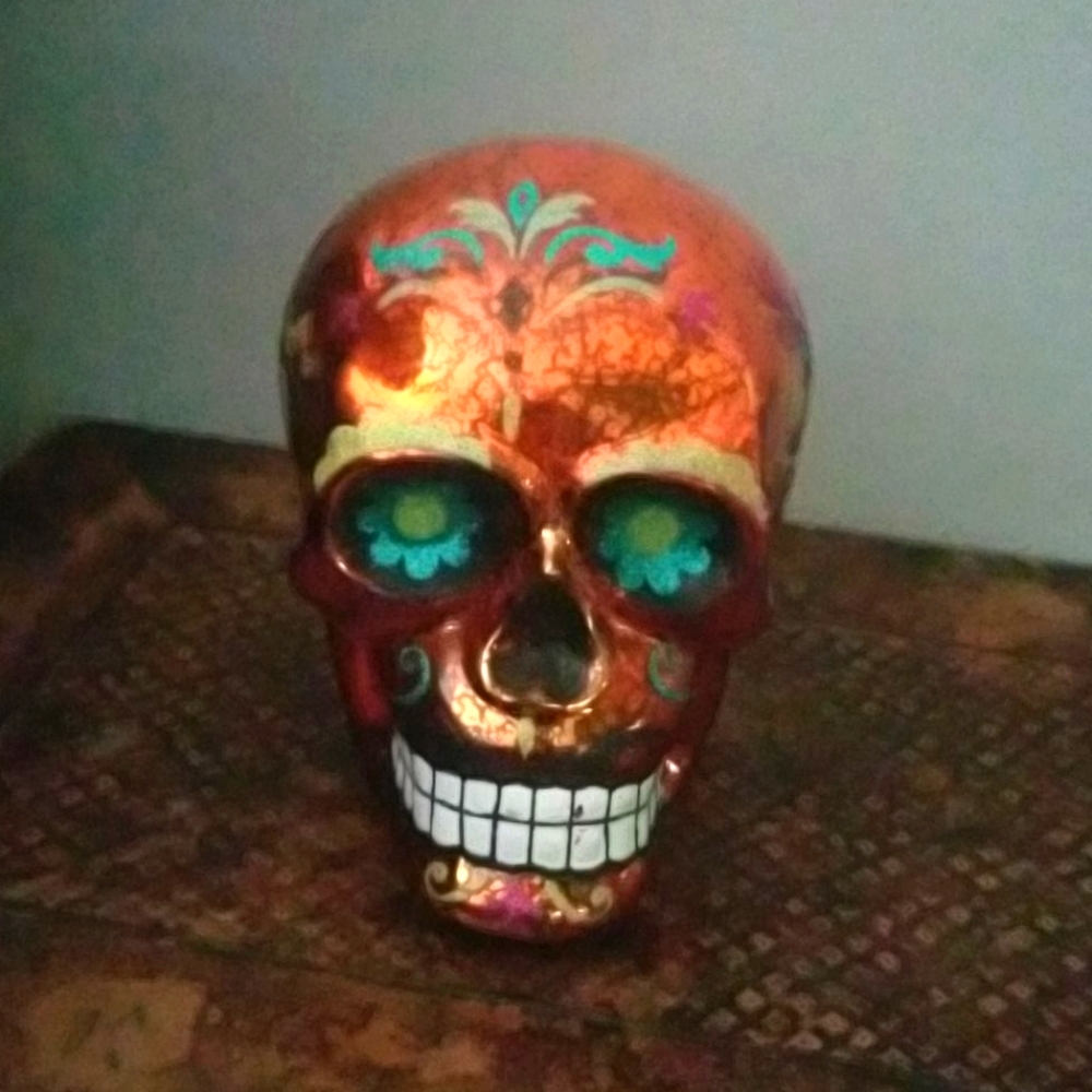 Glass sugar skull light up Day of the Dead